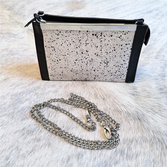 Foley + Corinna Black Leather & White Suede Crossbody Bag or Clutch Handbag - Picture 12 of 16